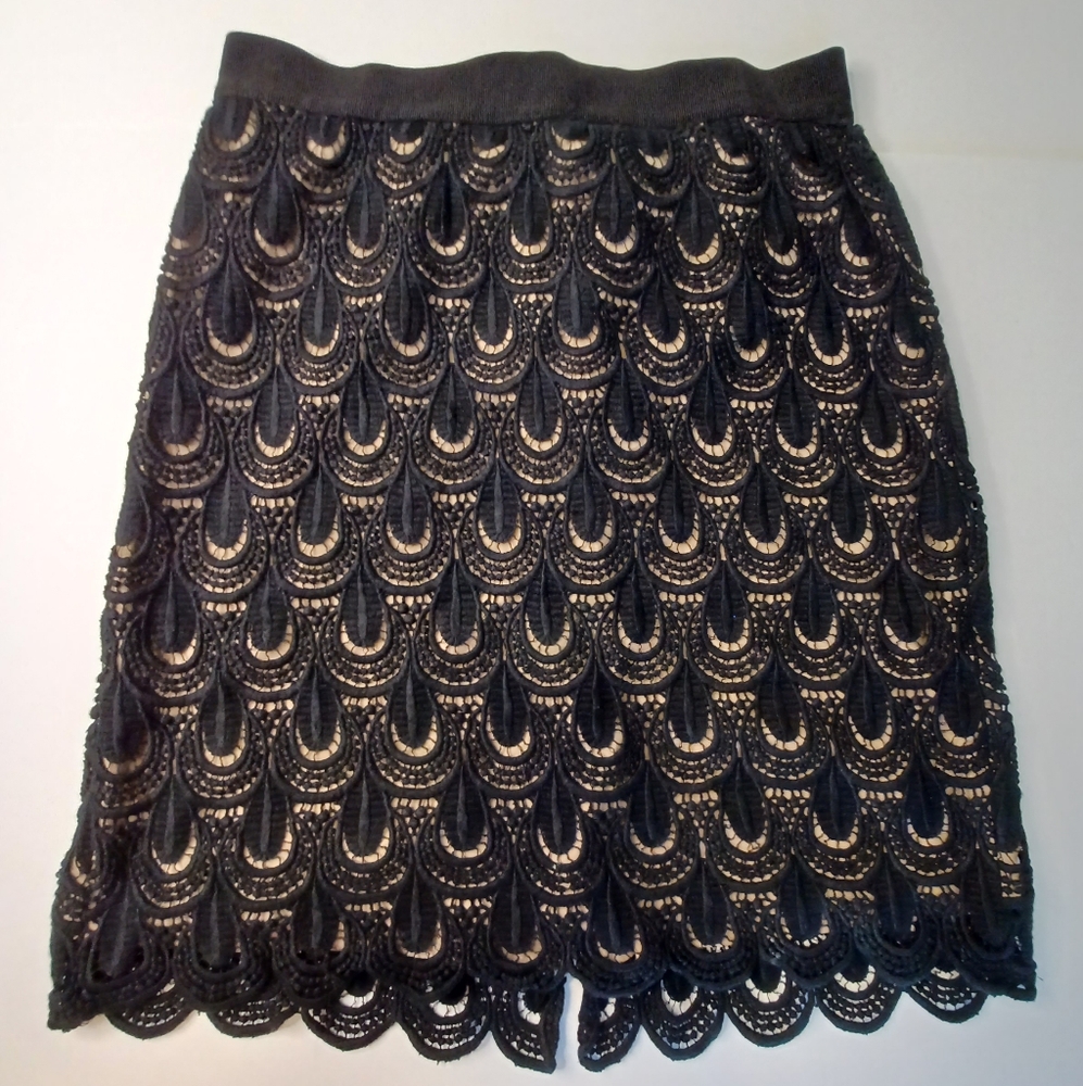Ann Taylor Black Crochet Overlay Whimsigoth Pencil Skirt Women's Sz 6